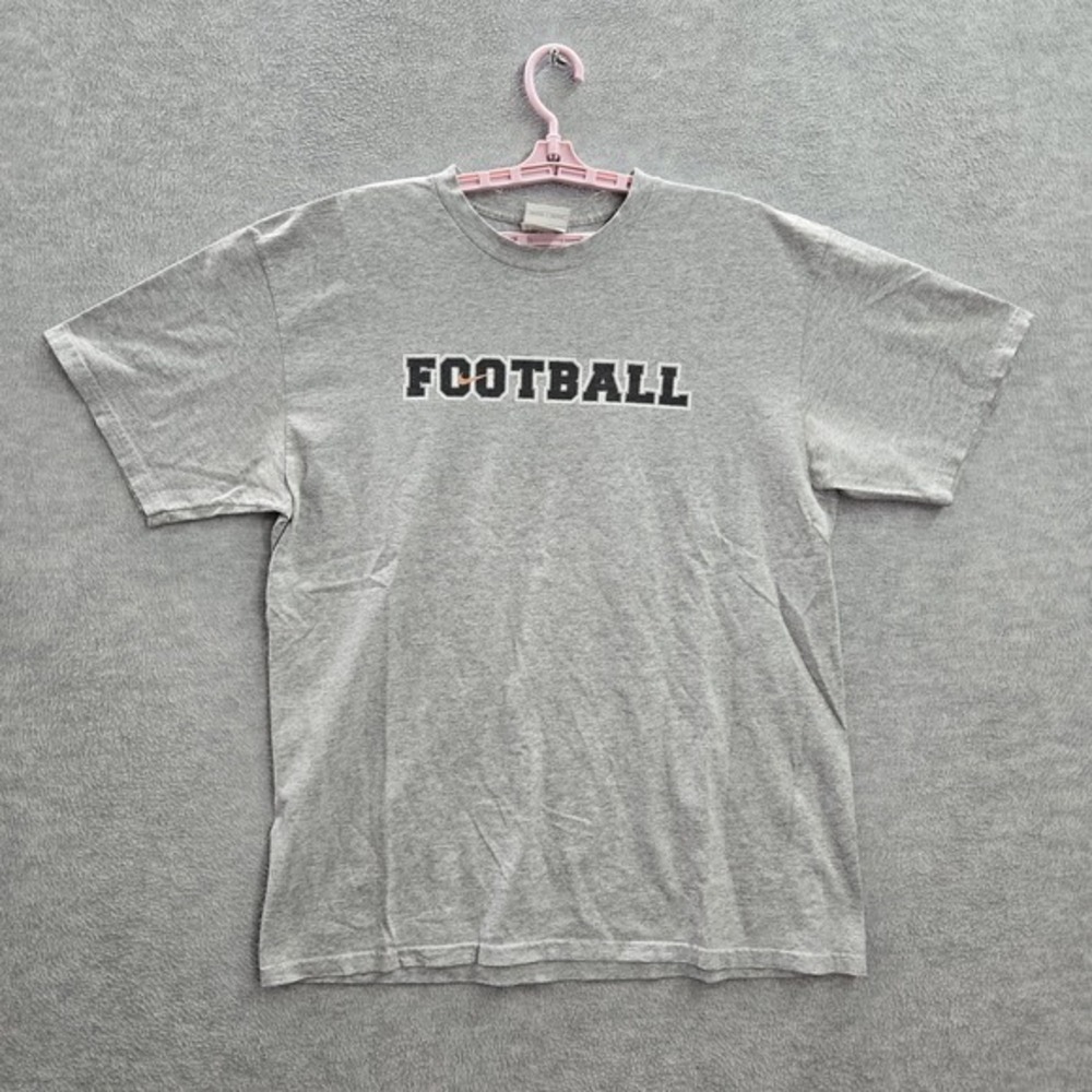 VINTAGE Nike Men Shirt L Gray Football Swoosh Logo Graphic Print Short Sleeve